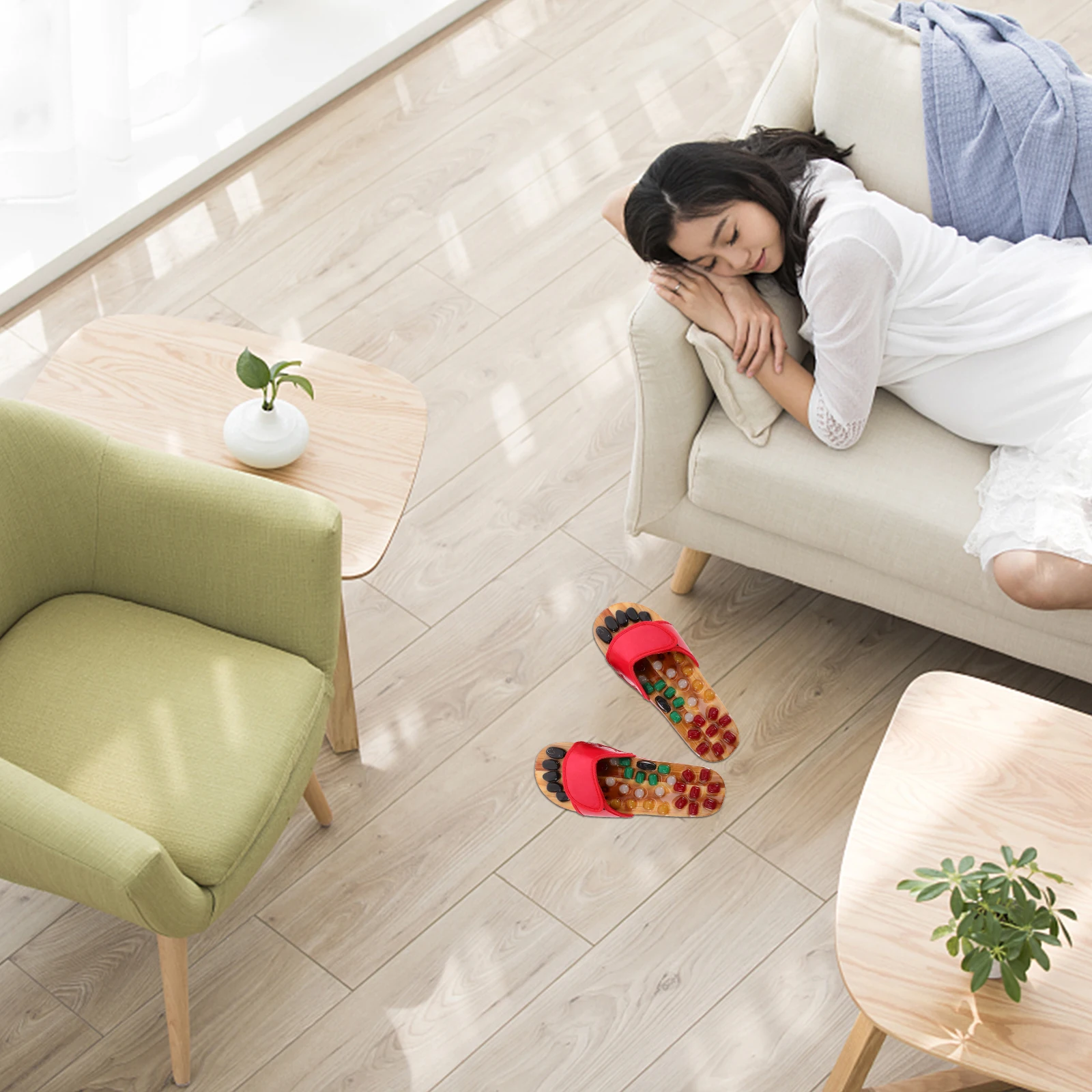 

Foot Acupoints Massage Slippers Size 43-44 Red Natural Jade Healthcare Cobblestone Shoes Refresh Foot Health Massage Shoes