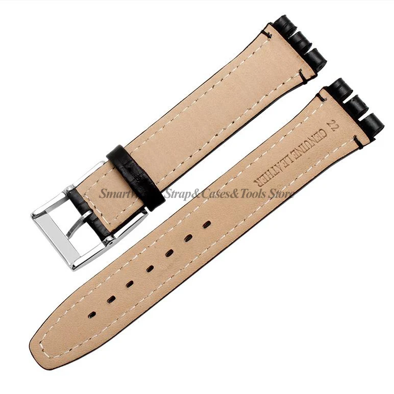 17mm 19mm Cowhide Strap for Swatch Genuine Leather Watch Band Black Brown White Bracelet Stainless Steel Clasp Men Women Belt