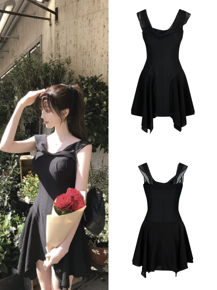 

Ele ort Dr Women's Slimming High Waist A-Line Skirt Vintage Sle French Sle No Sve V-Ne Dr