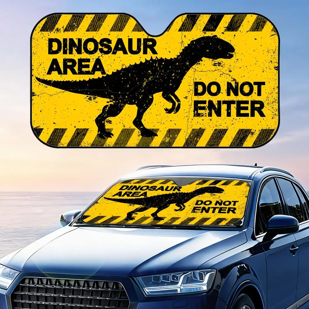 Dinosaur Warning Sign Sun Visor Reusable Aluminum Foil Windshield UV Protection Heat Insulation Cover Sun Visor Shade