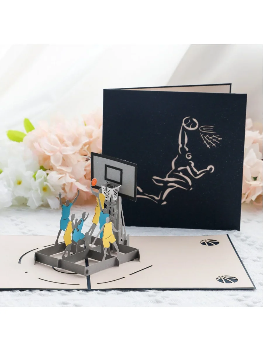 Basketball Pop Up Birthday Cards, 3D Fathers Day Pop Up Card, 3D Basketball Greeting Card, Dad Card (3D Basketball, Pack of 1)