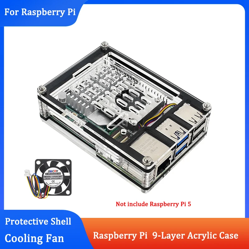 Raspberry Pi 5  Acrylic Case 9-Layer Acrylic Case Protective Shell Optional Cooling Fan Aluminum Heatsinks for Raspberry Pi 5