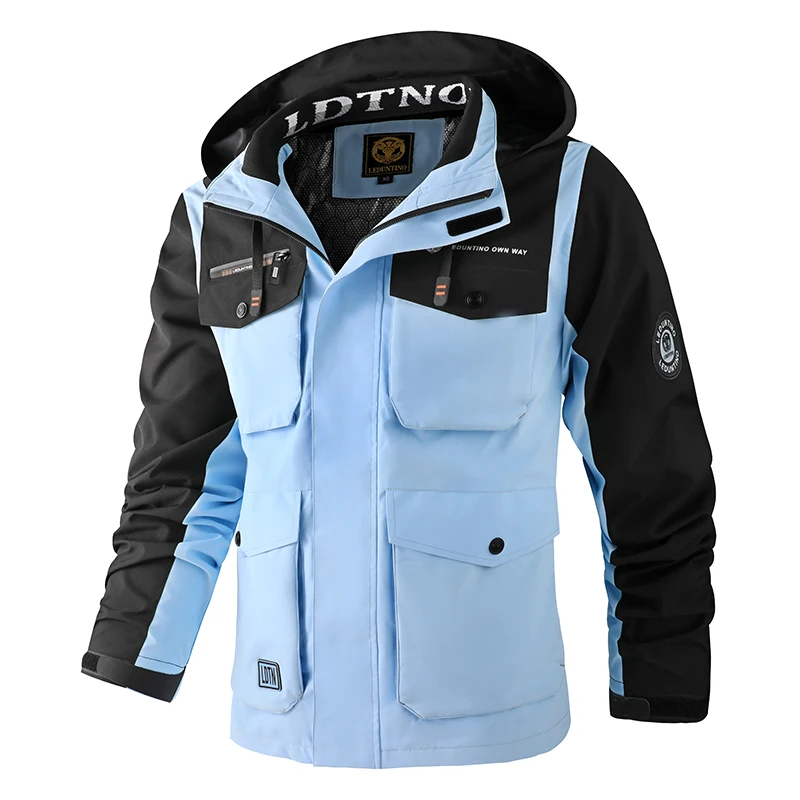 Men's Color-Block Tactical Outdoor Jacket - Waterproof, Multi-Pocket & Hooded, Durable for Hiking, Camping & Urban Adventure