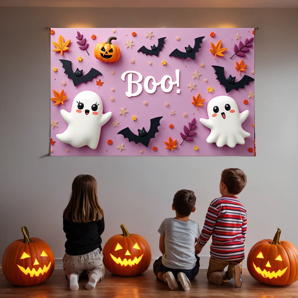 Halloween Decoration 180X110cm Pink Wall Spooky Ghost Booing Pumpkin Photography Backdrop Girls Baby Birthday Party Decor