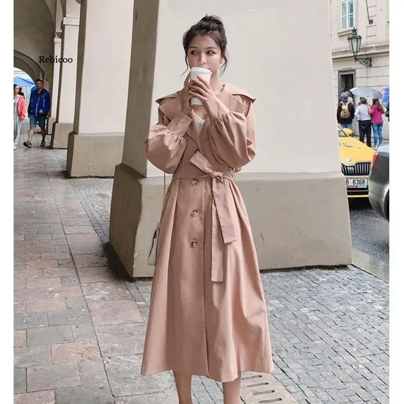 

Fashion Women Trench Coat Thin Long British Korean Loose Casual Windbreaker Streetwear Jackets