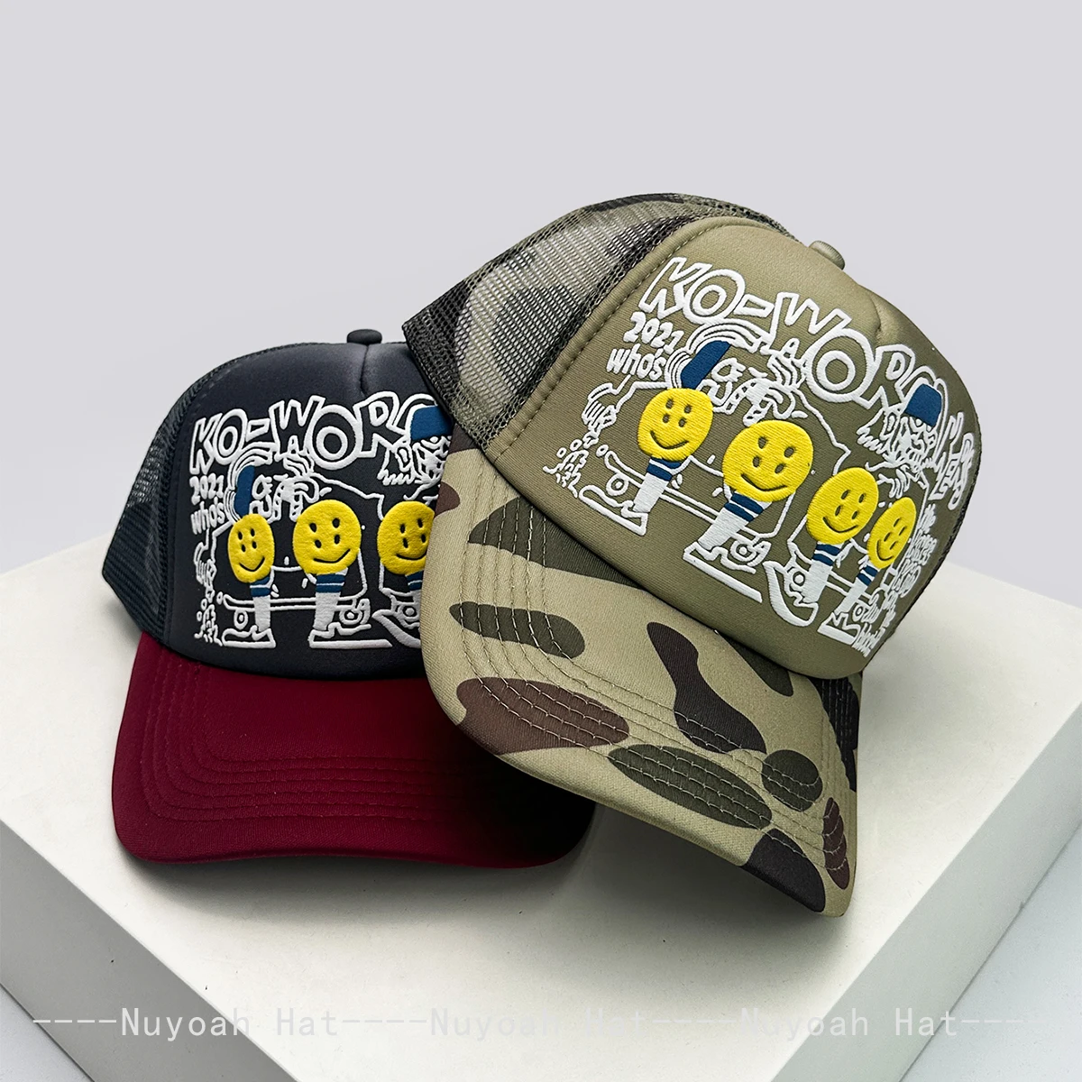 Nuevas Gorras de Béisbol Unisex con Estampado 3D de Letras y Caras Sonrientes, Diseño Color Block, Protección Solar, Estilo Hip Hop, Transpirables, Tipo Trucker, Malla Versátil