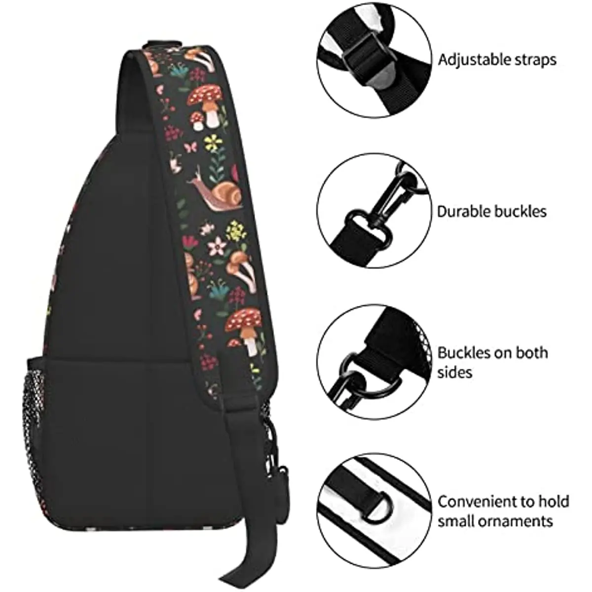 Magic Wild Mushroom Shrooms Sling Bag,Multipurpose Crossbody Shoulder Bags Travel Hiking Chest Backpack for Women Men