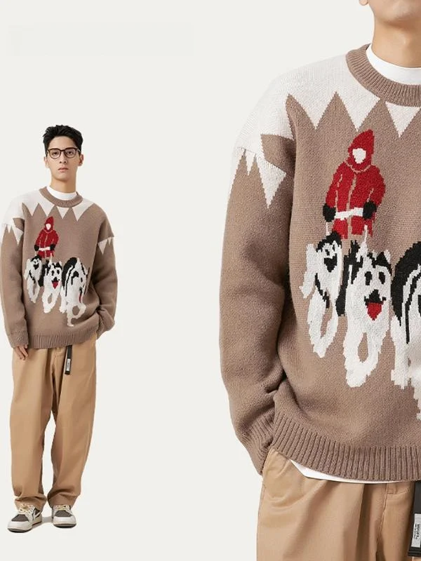 

Brand Cisas Dog Knitted Sweater Men's Loose Fit Overhead Long Sve round Ne Pullover Winter Faion Trendy