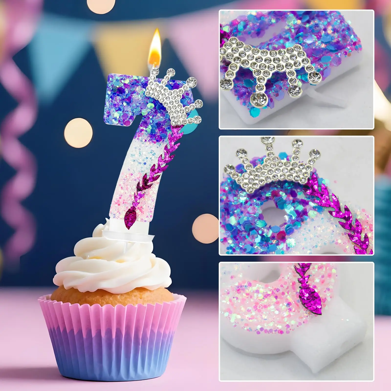 Number 0-9 Birthday Candle Pink Purple Gradient Sparkly Cake Topper – Trendy Idol Style Birthday Decorations for Party Cake ﻿