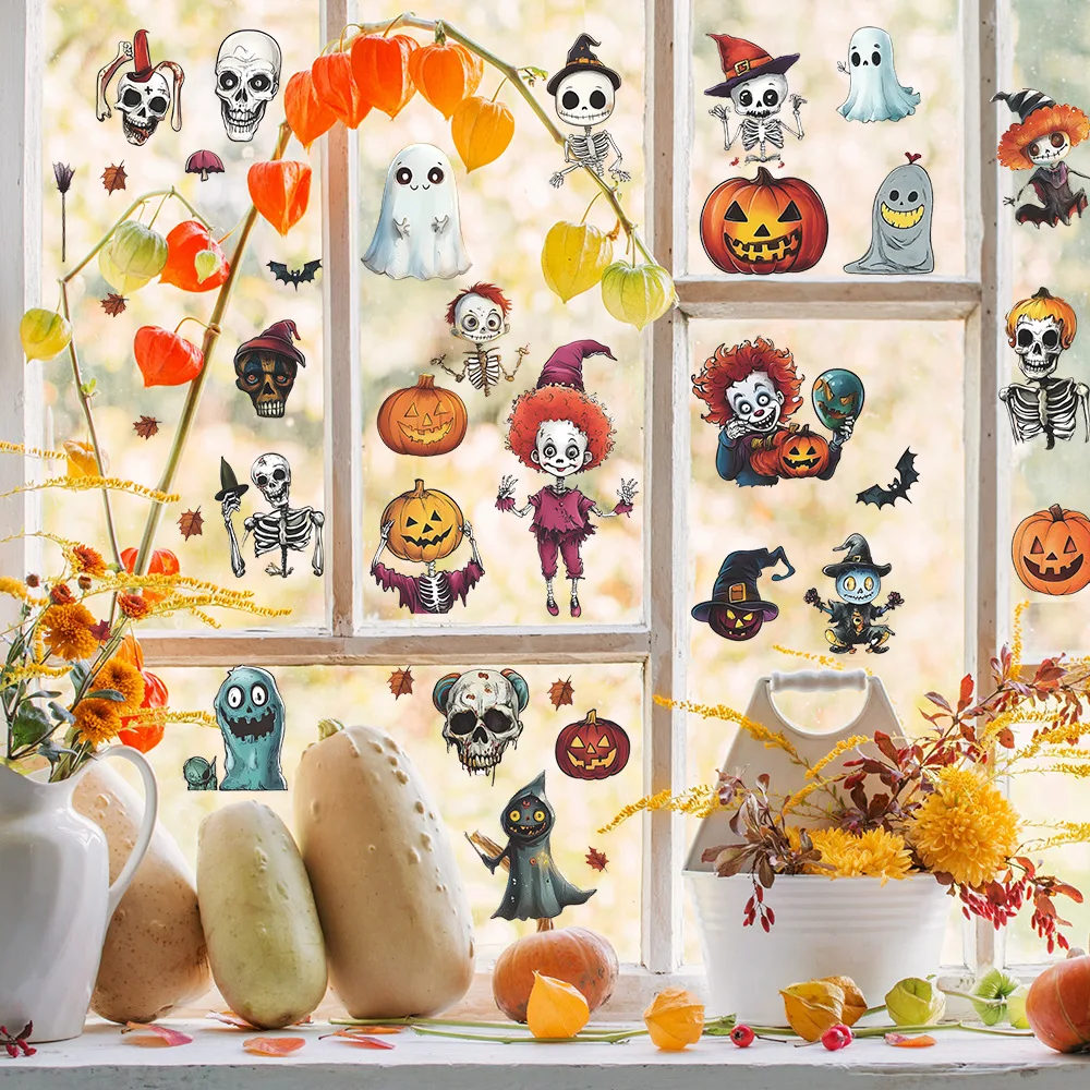 Halloween Skull Zombie Pumpkin Wall Sticker Balcony Glass Window Home Holiday Decoration Window Sticker Wholesale