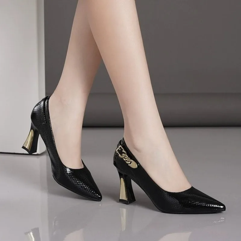 Basic Wine Snakeskin Leather Women Shoes Stiletto High Heels Pointy Toe Women Pumps Weddings Party Size 33-42 Shoes Woman image 3