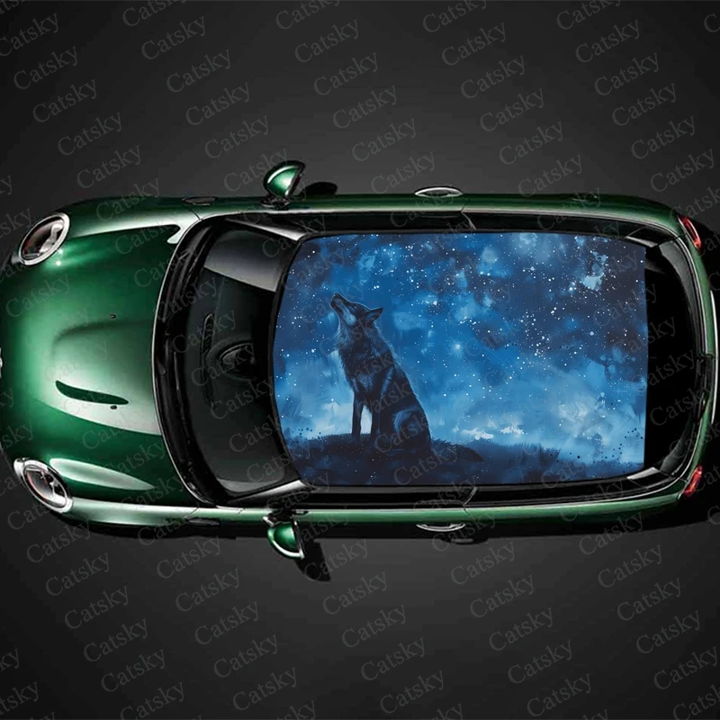 wolf star sky animal Car sticker decal roof sunroof decorative sticker vinyl film modified self-adhesive car sticker decal