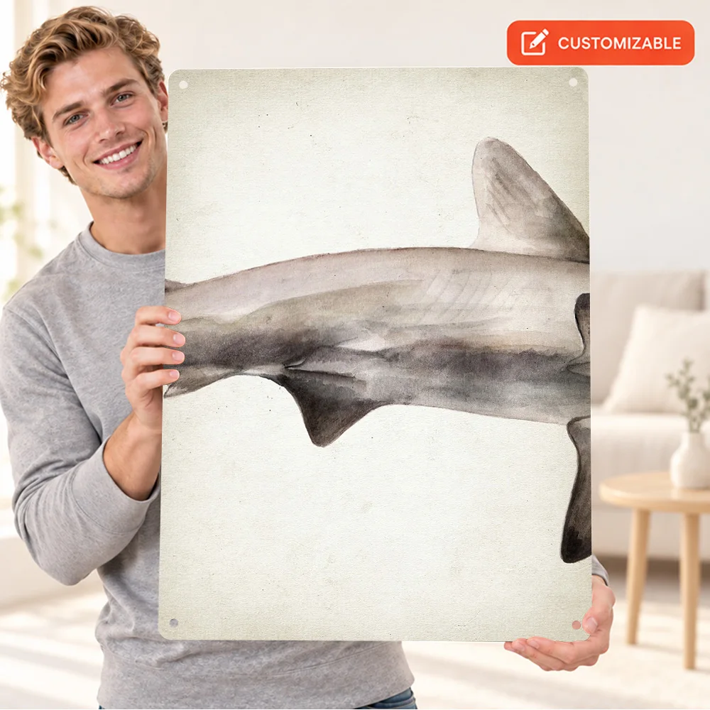 Hammerhead Shark Illustration Aluminum Poster Bold Design Studio Wall Art Personalized Metal Sign Thoughtful Housewarming Gift