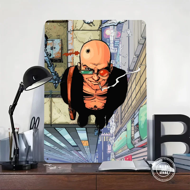 Bald Man Smoking on a Rooftop Poster Customized Vintage Metal Signs Wall Art Retro Tin Plaque for Gaming Room Decoration Garage