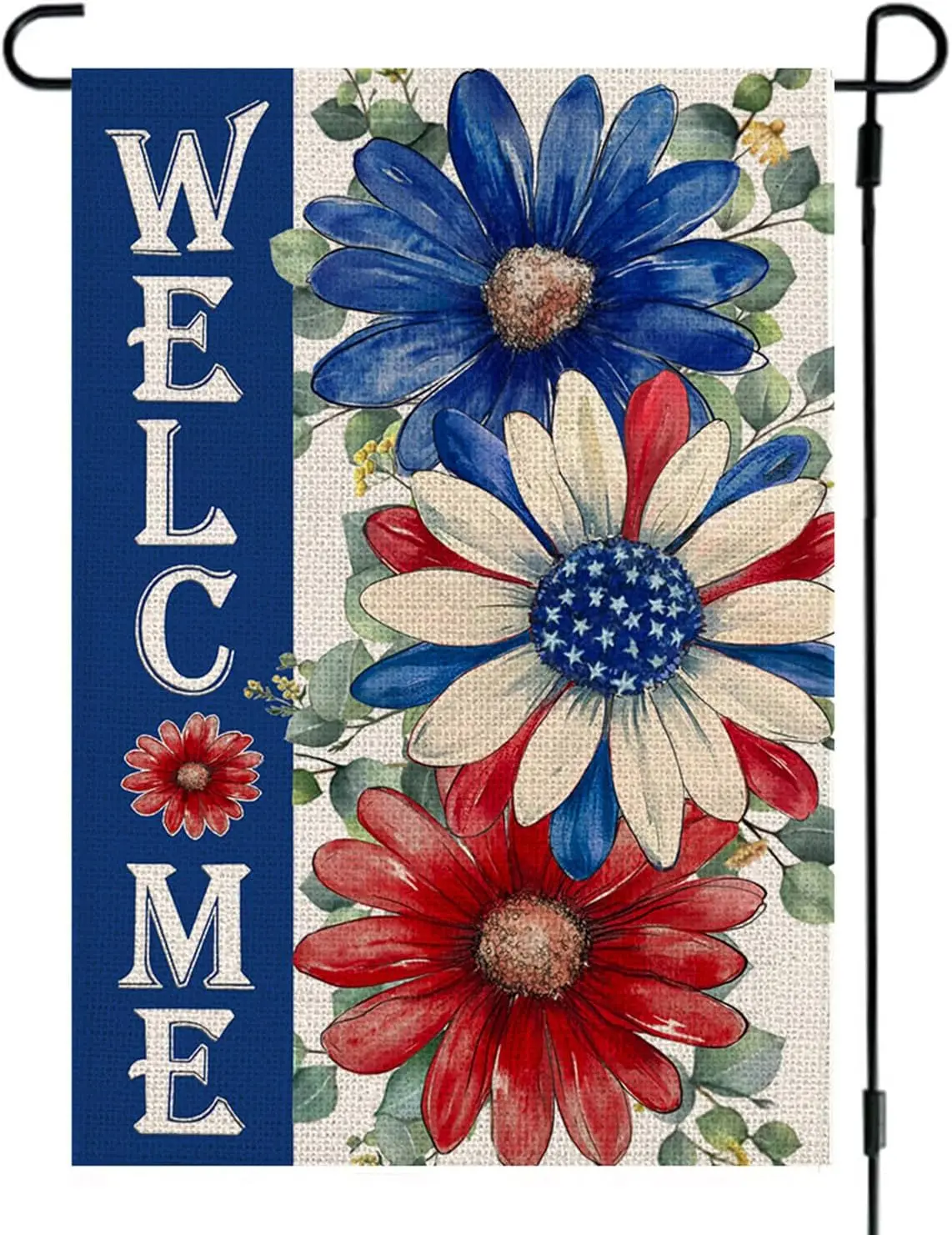 Patriotic Daisy Garden Flag 12x18 Inch Double Sided Watercolor Flowers Red White Blue Heavy Duty Polyester Summer Outdoor Ya jjp