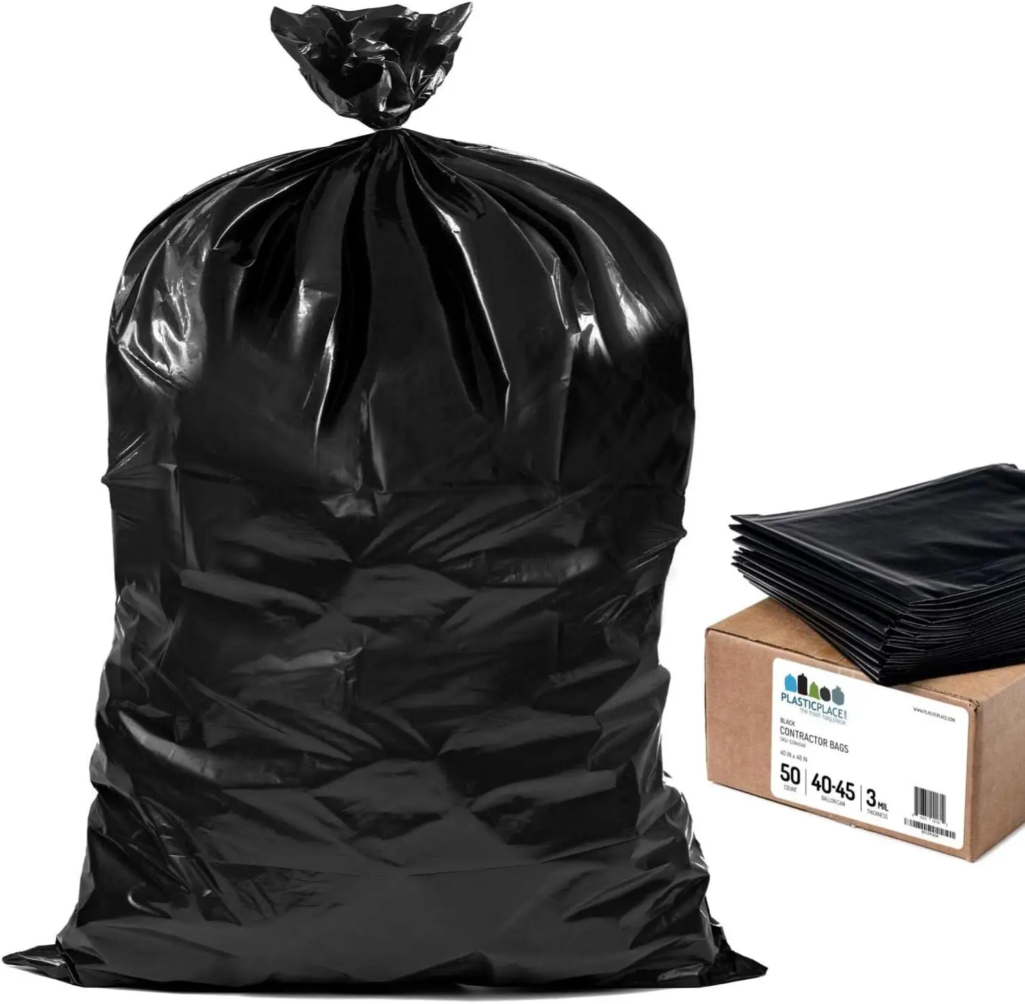 

Contractor Trash Bags 40-45 Gallon │ 3.0 Mil │ Black Heavy Duty Garbage Bag │ 40” x 48” (50 Count)