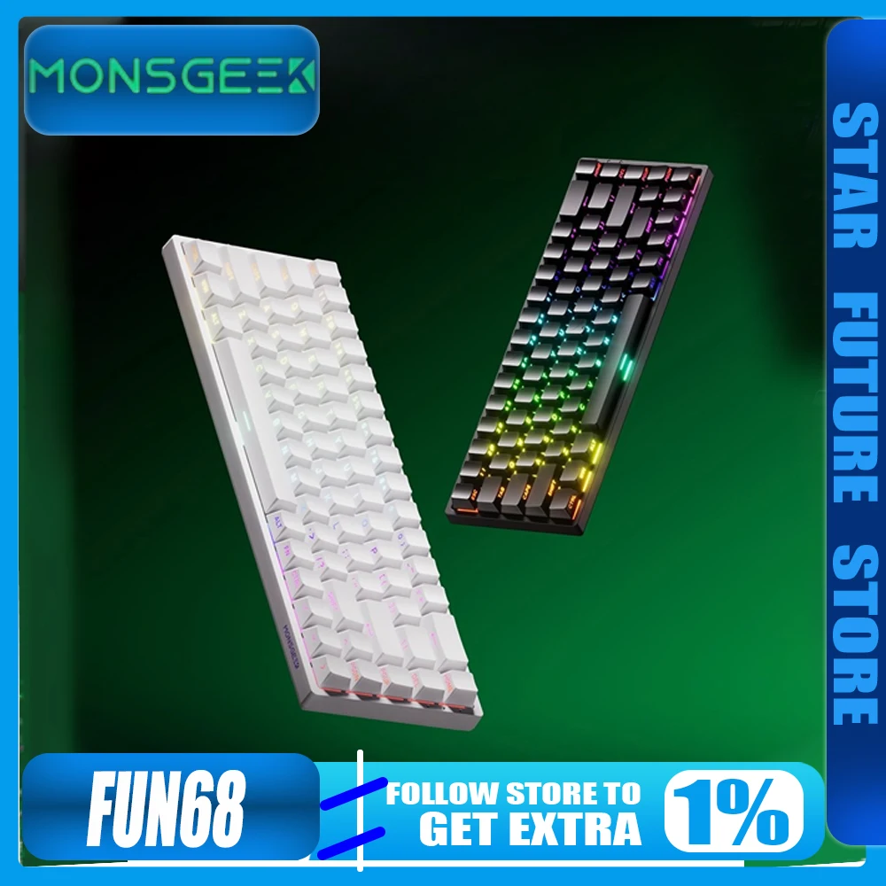 

MONSGEEK FUN68 Механическая клавиатура с магнитным валом Bluetooth Беспроводная трехрежимная RT0.01ARGB Специальная киберспортивная игра 500 Гц CSGO