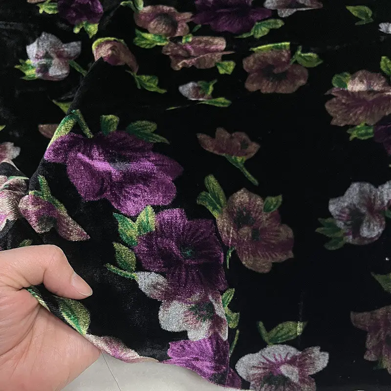 Designer Cloth Real Velvet Guoyun Clothing Fabric Mixed Colors with Black Background Flower Silk Cheongsam Dress Bottoming Shirt