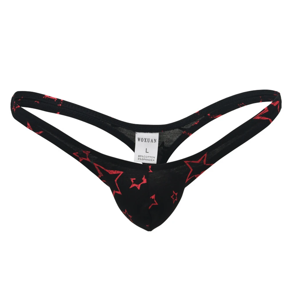 Men Sexy Thong Bikini Comfy Soft G-String Stars Printed Panties Bulge Pouch Underwear Breathable Low Waist Underpants Lingerie