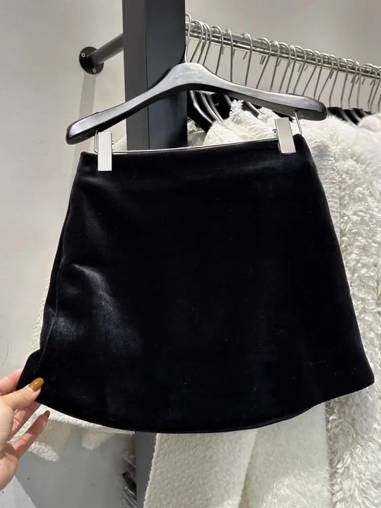 High End Temperament Black Velvet Skirt Юбка Autumn Winter New A Line Vintage Faldas Mujer Mini Skirt