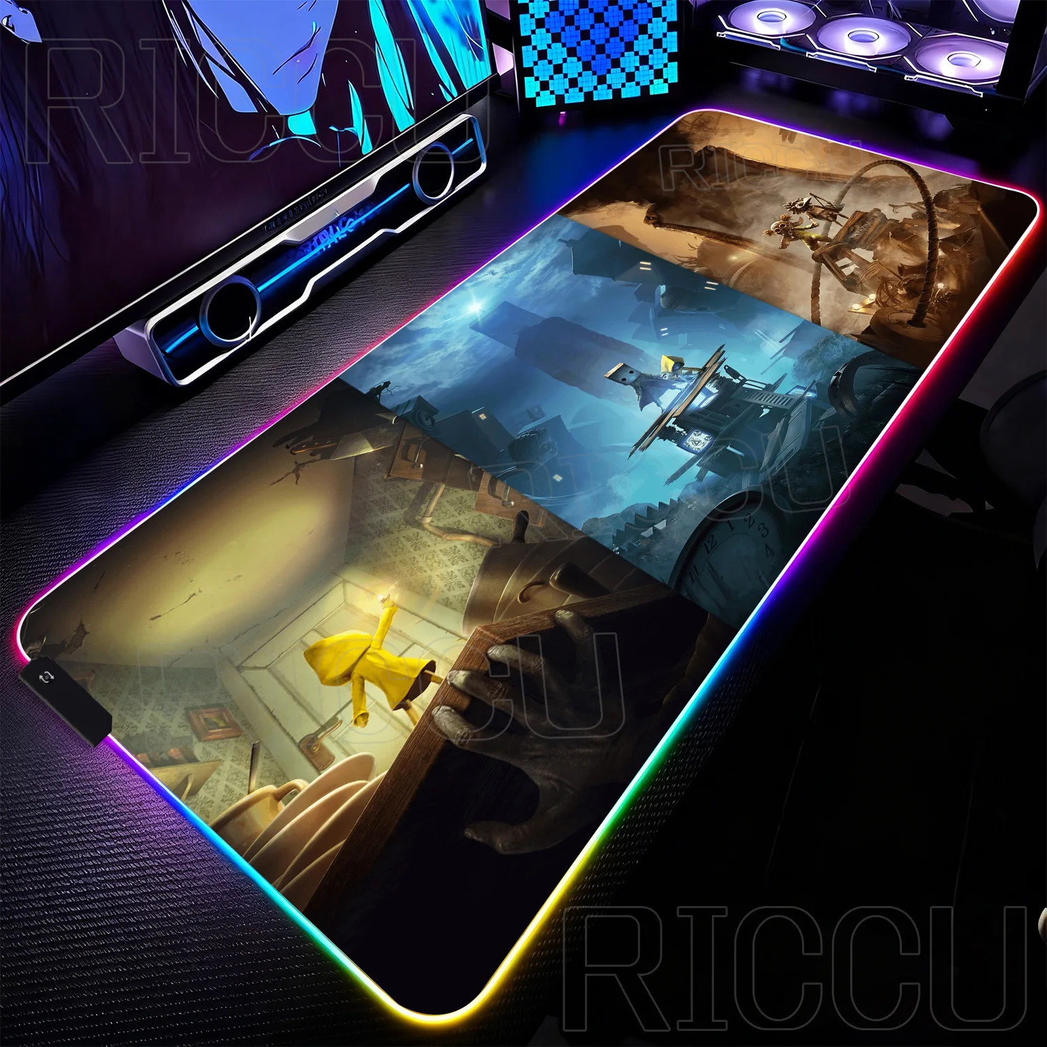 

RGB PC Accessories Little N-Nightmares Game Mouse Pad XXL LED Desk Mat Large Esports Non-slip Anti-fray Keyboard Office Rubber