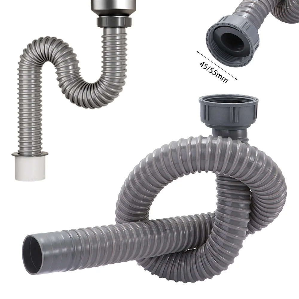Flexible Sink Basin Water Drain Pipe Universal Plastic Dishwasher Waste Hose Durable Retractable Drain Strainer Waste Hose