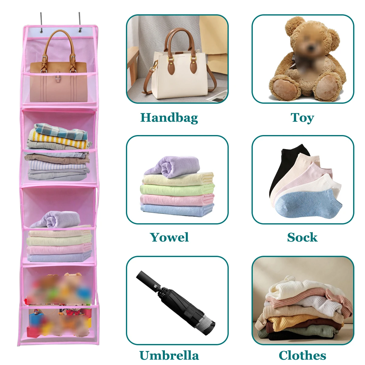 حقيبة للحمل من القماش متعددة الوظائف لخلف الباب، حقيبة تخزين متعددة الطبقات، حقيبة تخزين منظم الملابس المتنوعة