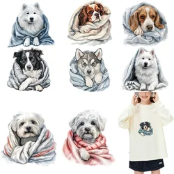 Iron On Patch A group of cute dogs wrapped in blankets Heat Transfer On children Clothes dtf Heat Transfer Printing