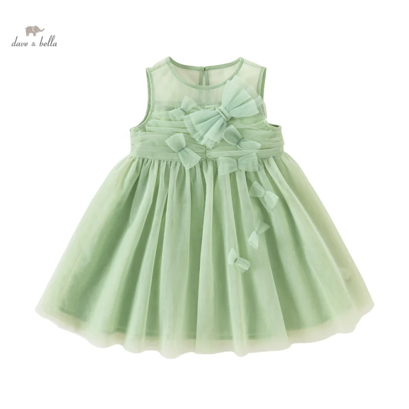 Dave Bella Girl's Princess Dress 2024 New Summer Children's Baby Sleeveless Mesh Noble Cute Sweet Charm Party DB2240581