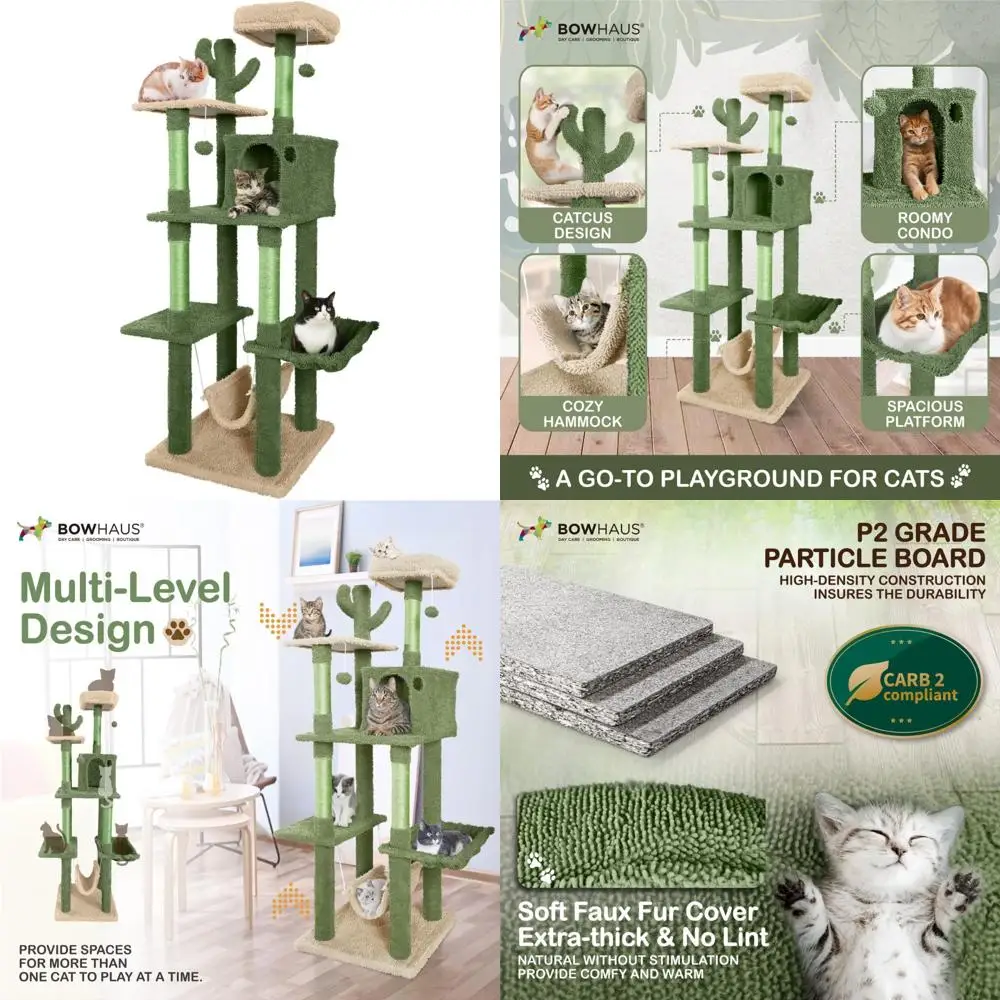

Indoor Cat Tree Play Tower, 70-Inch Multi-Level Climbing and Perching Center for Large Cats and Kittens