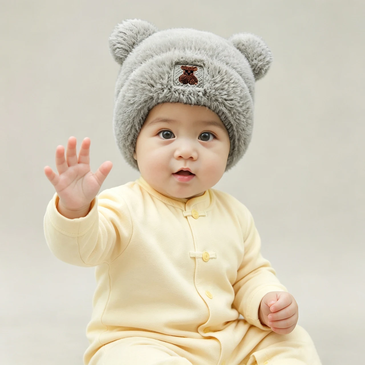 Bild 6: Niedliche Bären-Plüschmütze für Kinder, Verdickte Samt-Babyohrenschutzkappe, 6-24 Monate Kleinkind-Mützen, Winter-Warme Säuglings-Pullover-Mützen
