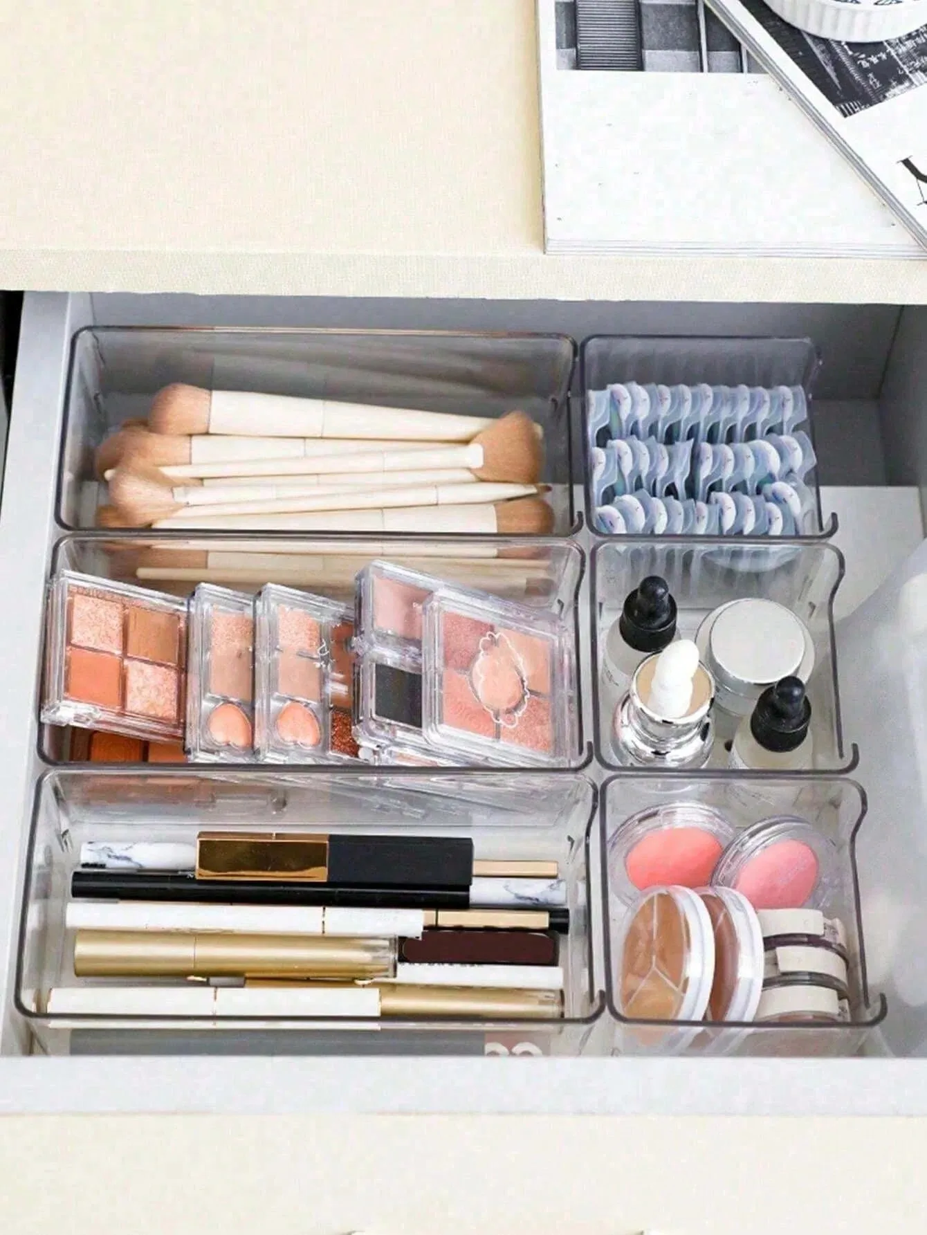 

1pc Drawer/Desktop Makeup Storage Box, Clear Vanity Organizer, Anti-Scratch Multi-Compartment Jewelry Accessories Storage