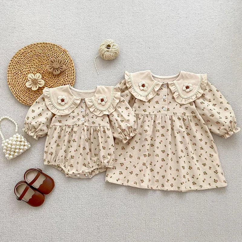 

Новинка 2023 года, весеннее праздничное платье для девочек от 2 до 6 лет, детские платья принцессы, хлопковый комбинезон с длинными рукавами и цветочным принтом для маленьких девочек, детская одежда