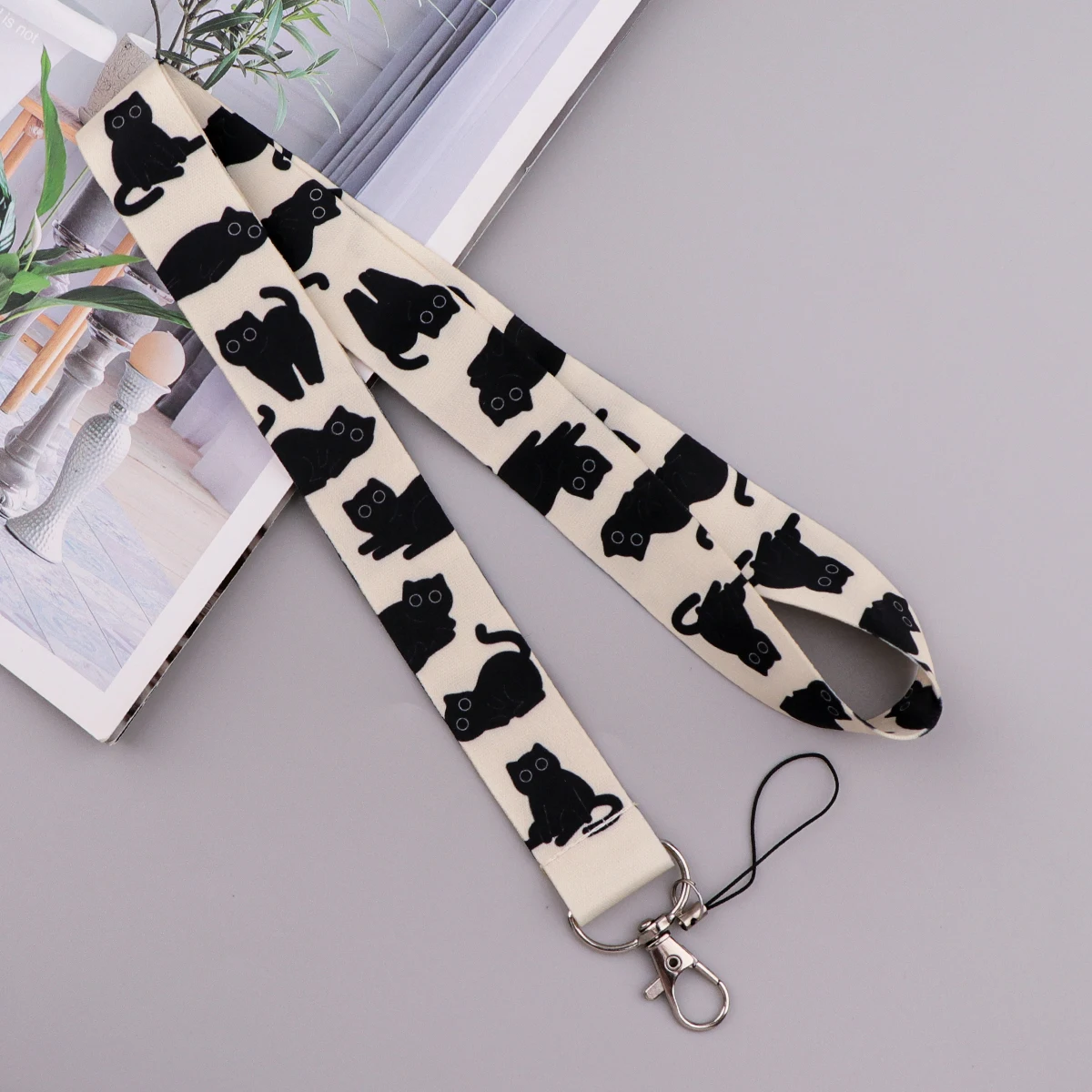 Dragon Black Kitten Pattern Neck Strap Lanyard Key Chain ID Card Cell Phone Strap USB Badge Holder Rope Decorations