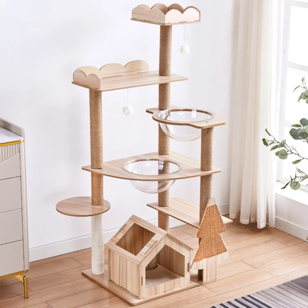 Multi-layer Cat Climbing Frame Scratching Posts DIY Cloth Hammock Large Space Capsule Scratching Board Multi-layer Cat Towers