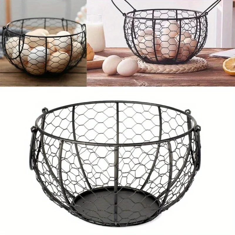 1pc High Quality Kitchen Storage Metal Wire Egg Basket Farm Chicken Cover Egg Holder Organizer Storage Basket