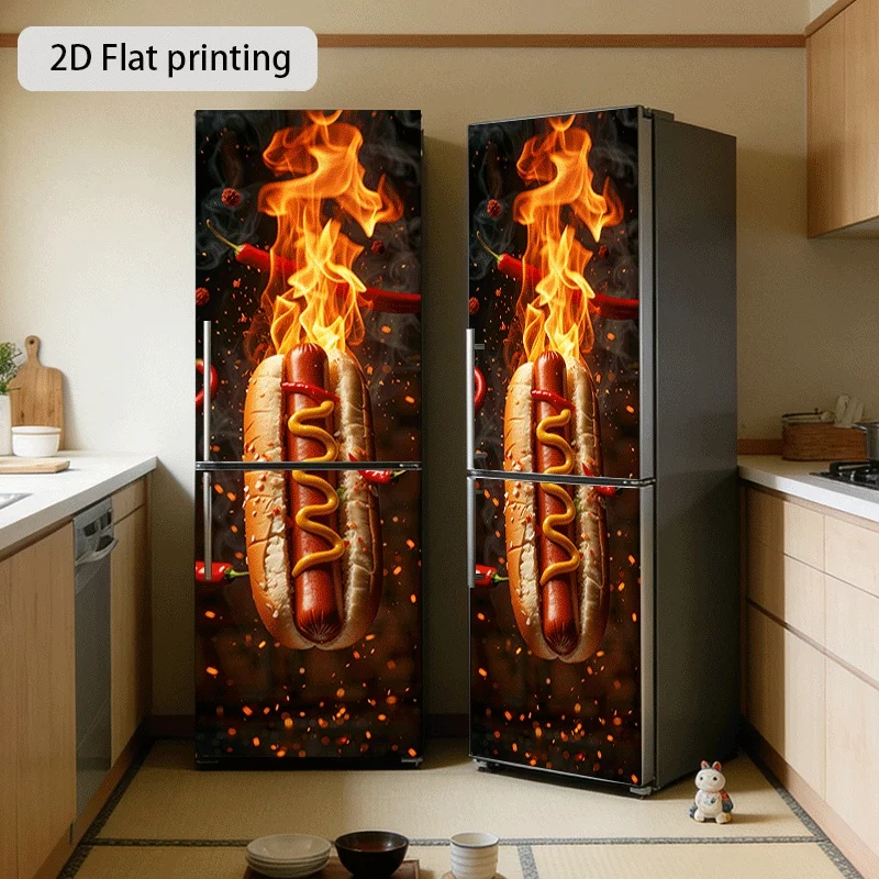 23.62×70.87inch Spicy Hot Dog Feast Themed Kitchen Home Decor Wallpaper Self-Adhesive Suitable for Cabinets Wardrobes Modern