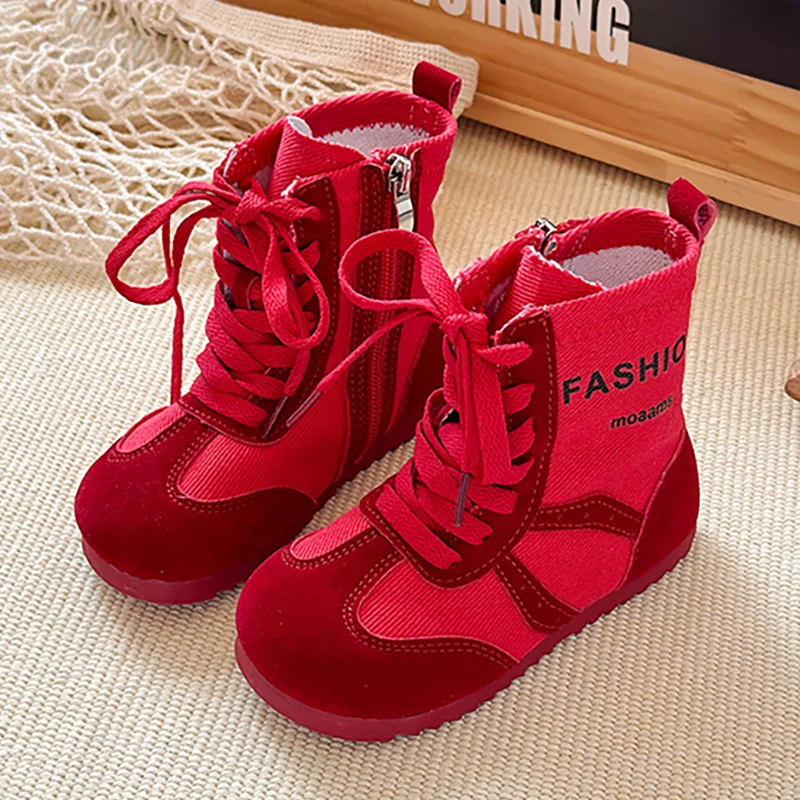 

Autumn Fashion Boots For Girls 2025 Trend Fashion Teenager Kid's Boots PU Leather Canvas Boots For Boys Girls Fashion Footwear