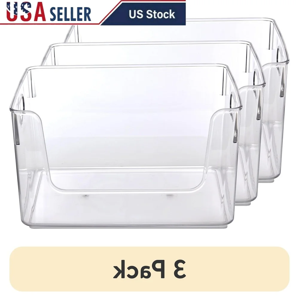 

3 Pack Clear Plastic Open Front Organizer Bins Stackable Storage Solution Closet Pantry Home Organization Adult Use