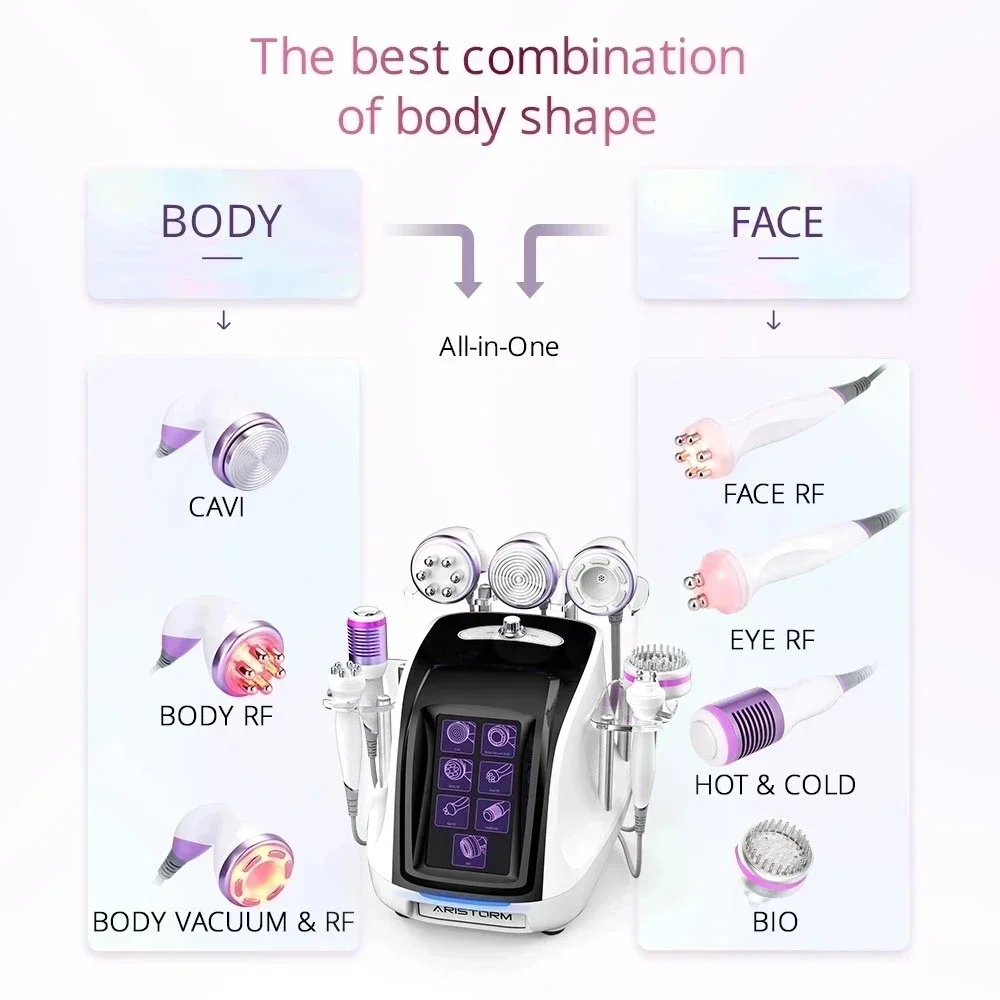 Aristorm 9 in 1 Ultrasonic 40K Cavitation 2.5 Radio Frequency Skin Tightening Vacuum Lipo Laser Slimming Machine for Salon Home