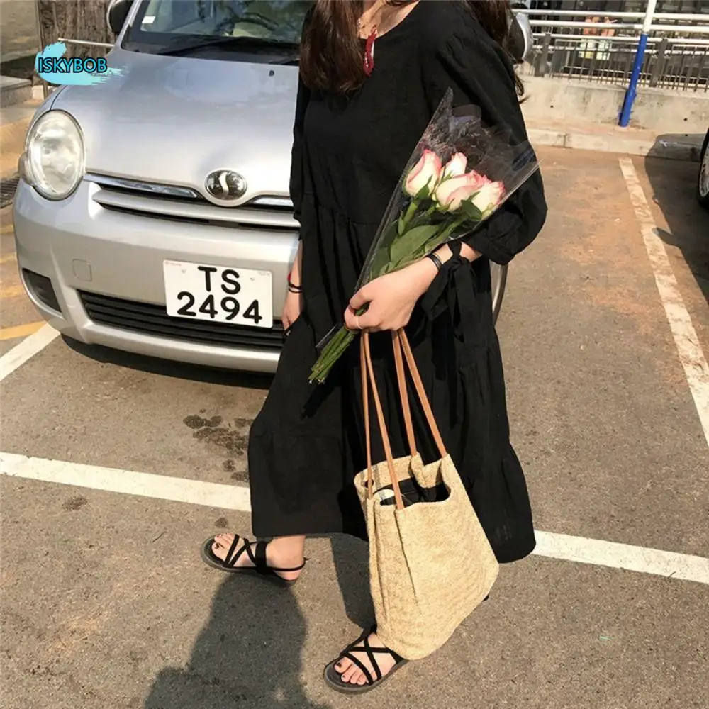 

New Summer Straw Weave Bag Beach Vacation Straw Shoulder Bag Casual Leisure Women's Tote Bag Travel