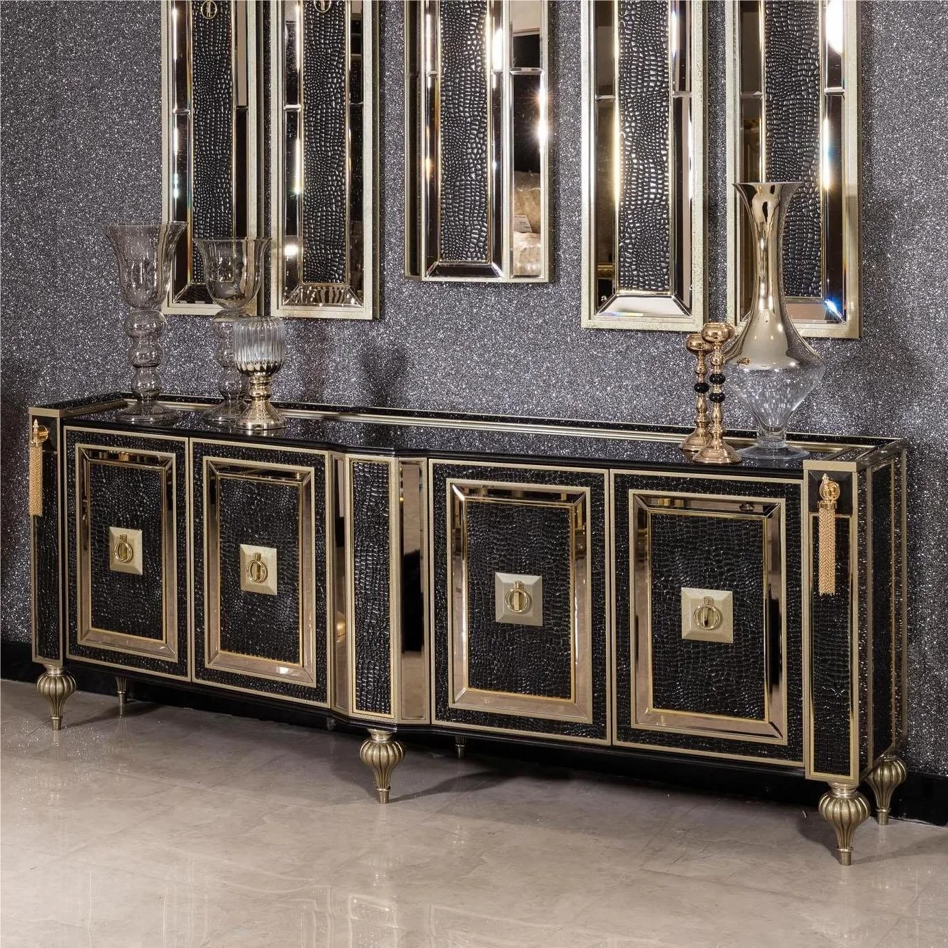 New Classic Style Leather Finish Gold Foil Customized Sideboard Table