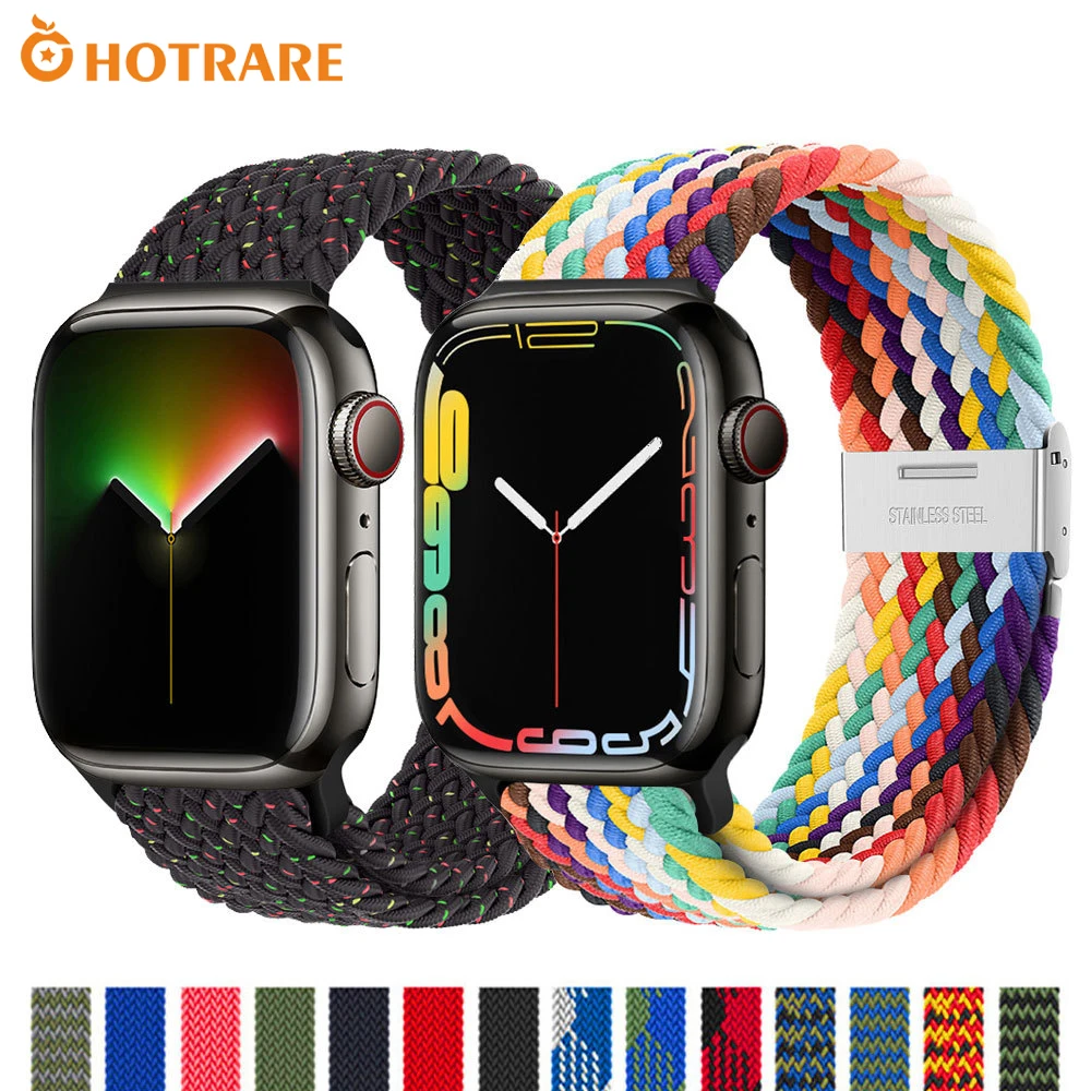 Stretch Nylon Braided Band For Apple Watch Series 9 10 8 7 6 5 4 3 2 Ultra SE 38mm 40mm 41mm 44mm 45mm 49mm Metal Buckle Strap