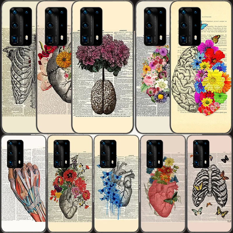 Medical Human Organs Brain Meridian Kidney Phone Case For Huawei Mate 30 Lite 20 10 40 Pro P50 Pro P40 P30 Lite P20 P10 Coque Co