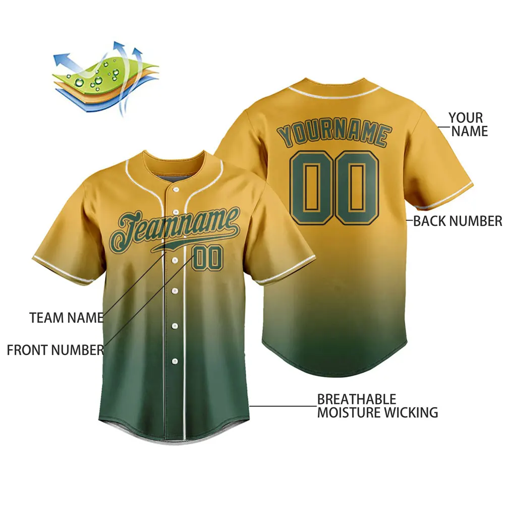 Custom Gradient Baseball Jersey Full Buton Short Sleeve T-shirt Personalized Name Logo Number Adult Kids Training Uniform Unisex