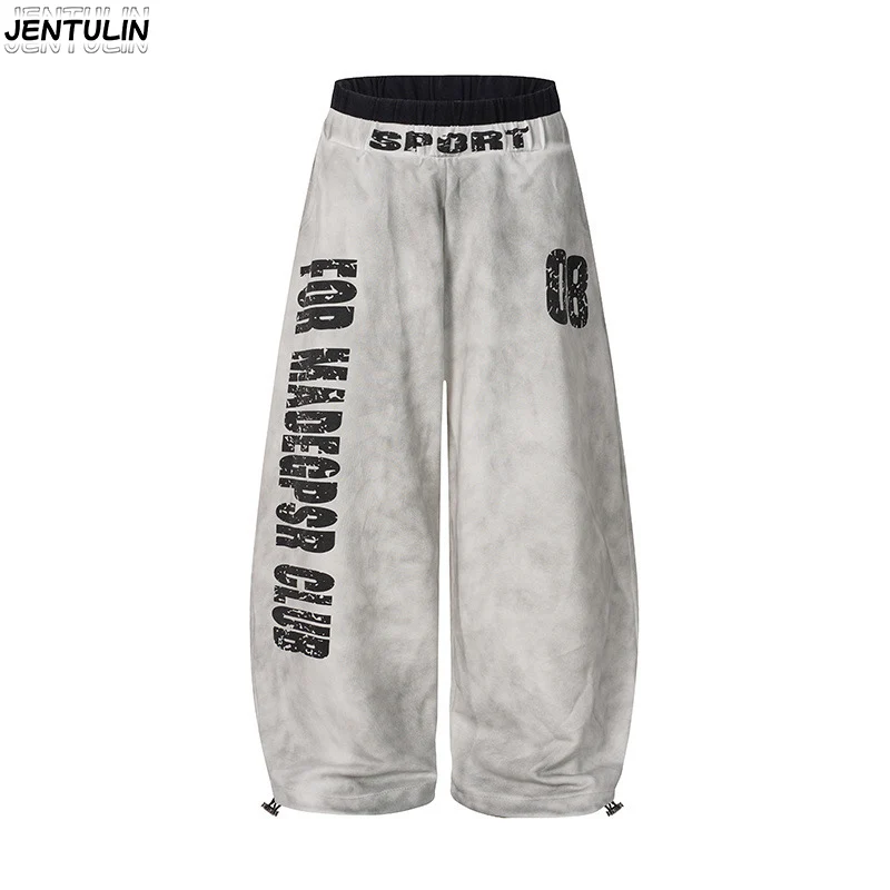 

Мужские спортивные брюки в стиле High Street: прочные, с эффектом потертости, с модным принтом в стиле Y2K, свободные, широкие штанины, повседневные