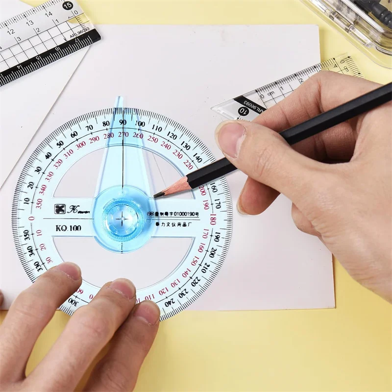 Hot Sale Circular 10cm Plastic 360 Degree Pointer Protractor Rulers Angle Finder for Student Stationery Gift Protractor