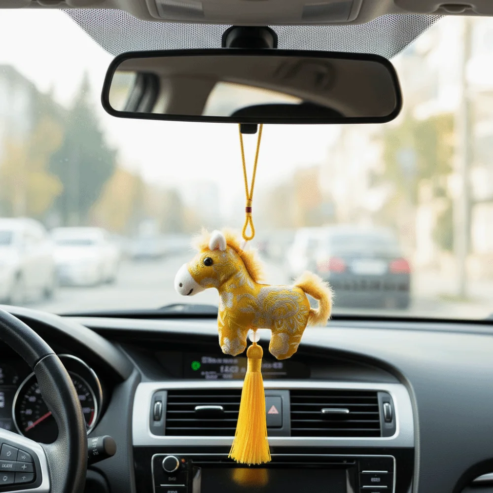 Chinese Style Pony Embroidered Pendant Spring Festival Satin New Year Horse Pendant Zodiac Mascot Keychain