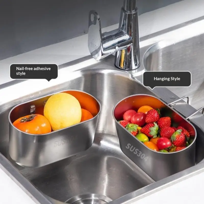 SUS304 Stainless Steel Sink Drain Basket Dual Installation Rustproof Design For Kitchen Vegetable Fruit Washing And Storage