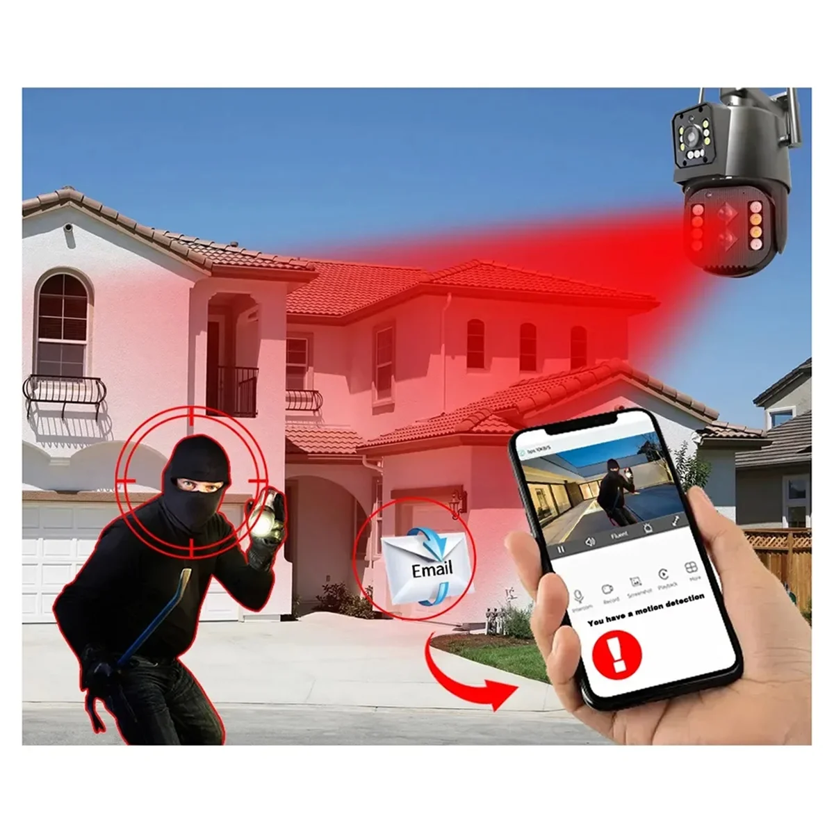 TEH-e12MP 3-Lens Wifi IP Camera 4K PTZ Security Protection Camera Color Night Vision Auto Tracking 10X Digital Zoom EU